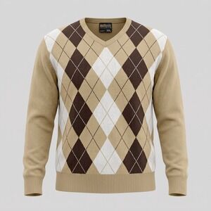 Southpole Mens XXL Tan Sweater Argyle V-Neck Long Sleeve Acrylic Pullover Knit‎